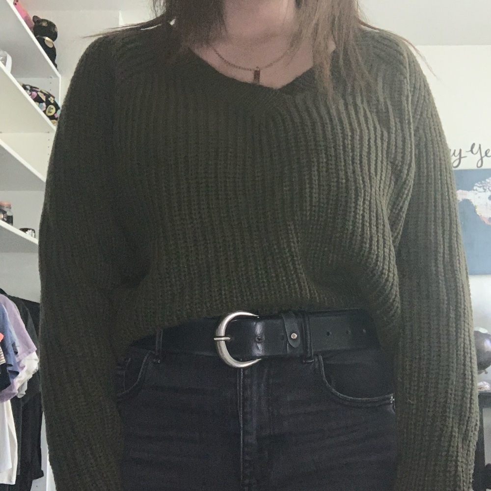 green sweater